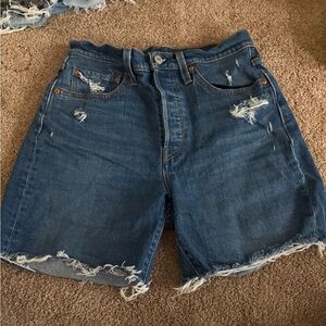 Levi’s Distressed High-Waist Denim Cutoff Shorts - Medium Blue